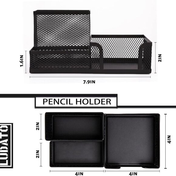 Desk Organizers Mesh Pencil Holder,3 Compartments Black Mesh Pen Holder Storage - Picture 3 of 7